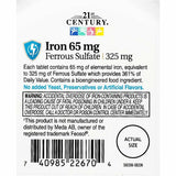 21st Century Iron (Ferrous Sulfate) 65 mg 120 Tablets