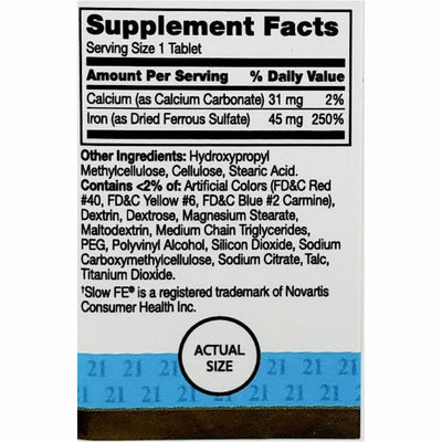 21st Century Slow Release Iron, 45 mg 60 Tablets
