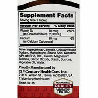 Vitamin D3 50 mcg (2000 IU) 110 Tablets by 21st Century - Image 2