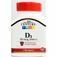 Vitamin D3 50 mcg (2000 IU) 110 Tablets by 21st Century - Image 1