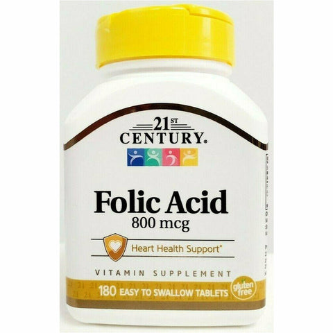21st Century Folic Acid, 800 mcg 180 Tablets