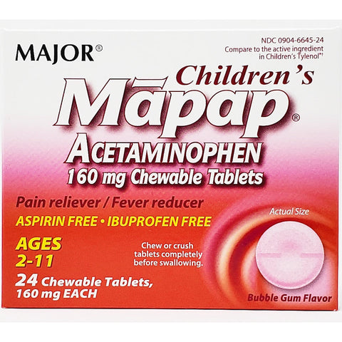 Children's Acetaminophen 160 mg (Mapap) 24 Chewable Tablets by Major