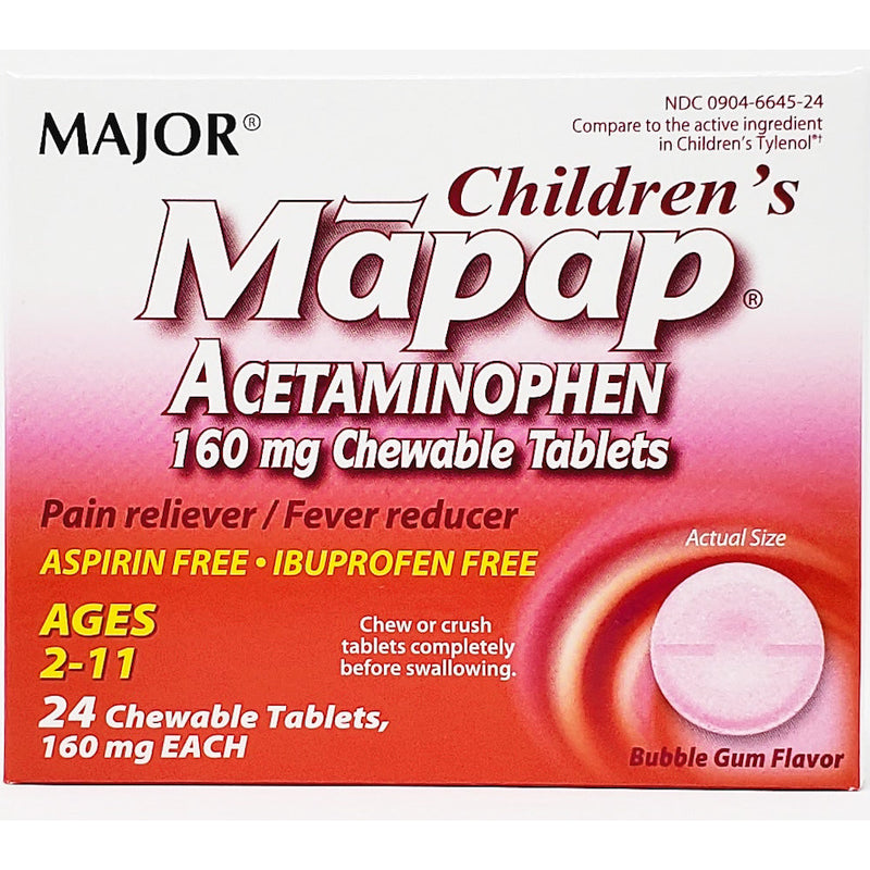 Children's Acetaminophen 160 mg (Mapap) 24 Chewable Tablets by Major - Main product image