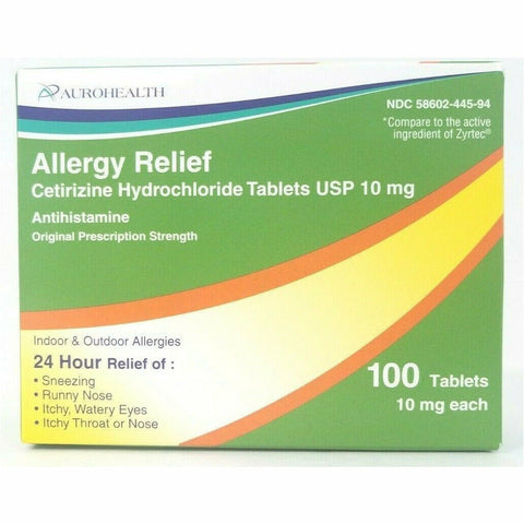 Allergy Relief, Cetirizine 10 mg  100 Tablets 