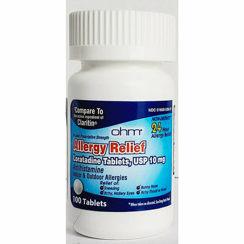 Allergy Relief Loratadine 10 mg, 100 Tablets by Ohm