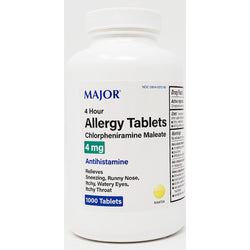 Allergy Tablets (Chlorpheniramine Maleate) 4 mg 1000 Count by Major