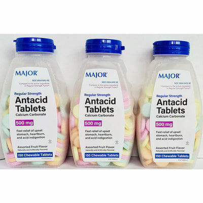 Antacid Tablets 500 mg 150 Chewable Tablets by Major (3 Pack)