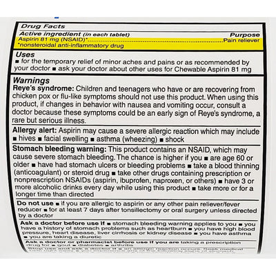 Aspirin (Low Dose) 81 mg, 1000 Chewable Tablets by Major