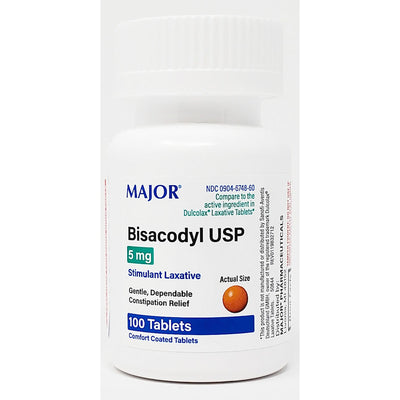 Bisacodyl 5 mg (Stimulant Laxative) 100 Coated Tablets by Major
