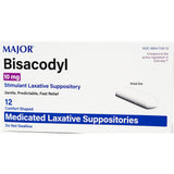 Bisacodyl Suppository 10 mg 12 Count by Major (1 or 3 Pack)
