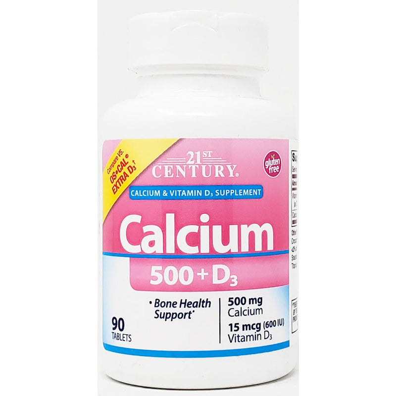 Calcium 500 mg plus D3, 90 Tablets by 21st Century - Main product image