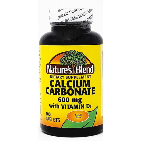 Calcium Carbonate 600 mg with Vitamin D3-100 Tablets by Natures Blend