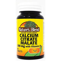 Calcium Citrate Malate 500 mg w/ Vitamin D3, 60 Tablets by Nature's Blend - Image 1