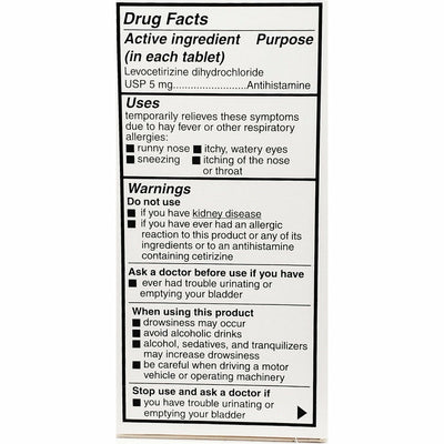 Allergy Relief, Levocetirizine 5 mg 80 Tablets by Camber