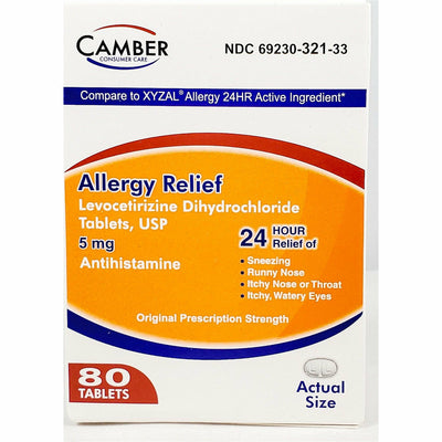 Allergy Relief, Levocetirizine 5 mg 80 Tablets by Camber