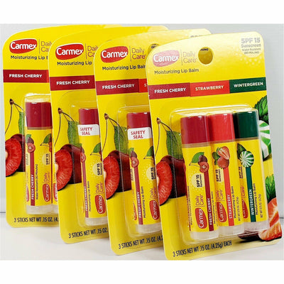 Carmex Daily Care Lip Balm Fresh Cherry Strawberry Wintergreen 0.15 oz each (12 Pack)