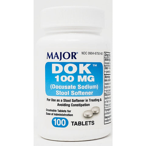 DOK (Docusate Sodium) 100 mg 100 Crushable Tablets by Major