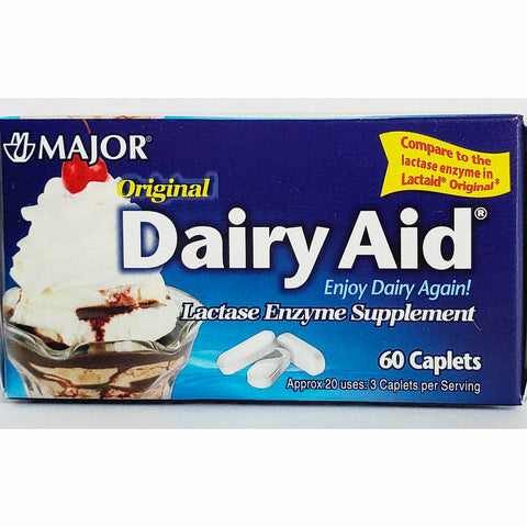 Dairy Aid Lactase Enzyme Supplement 60 Caplets by Major