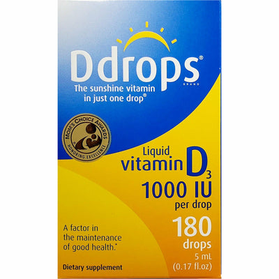 Ddrops Liquid Vitamin D3 Drops, 25 mcg (1000 IU) 180 Drops