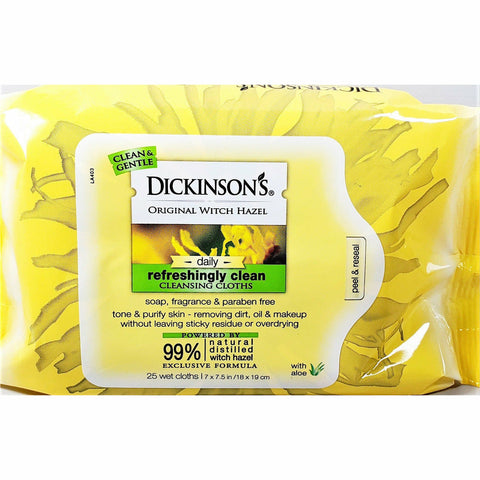 Dickinson's Original Witch Hazel Daily Cleansing Cloths with Aloe, 25 Count