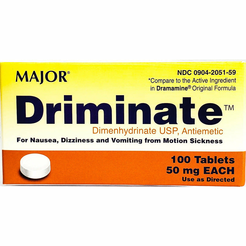 Driminate 50 mg (Antiemetic) 100 Tablets by Major - Main product image
