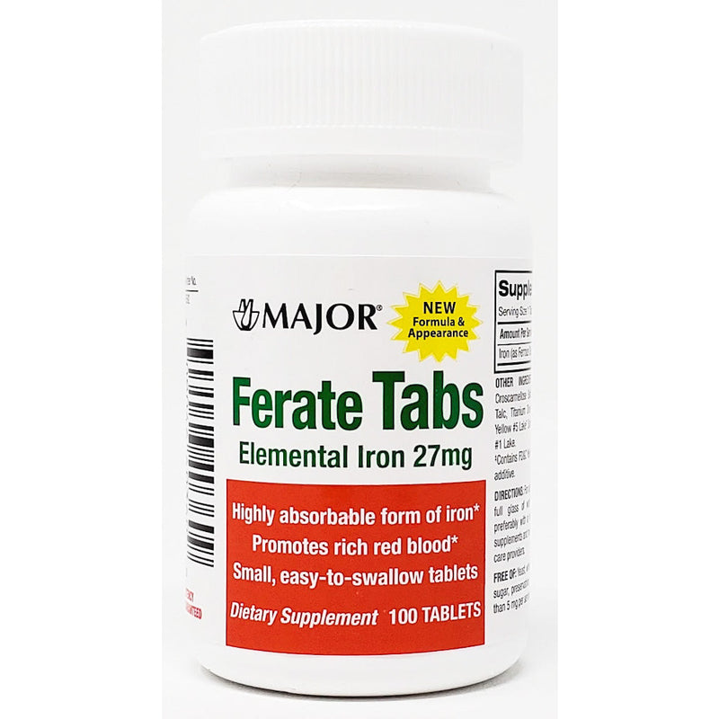 Ferate Tabs (Ferrous Gluconate) 27 mg 100 Tablets by Major - Main product image