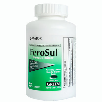FeroSul (Ferrous Sulfate) 325 mg 1000 Green Coated Tablets by Major