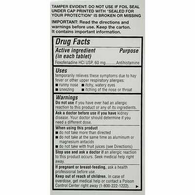 Fexofenadine 60 mg drug facts