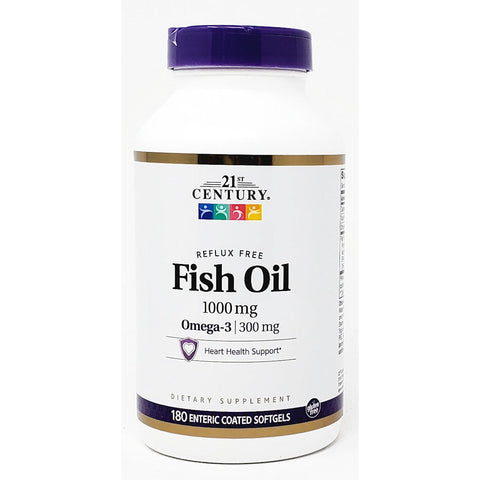 Fish Oil 1000 mg (Reflux Free) 180 Softgels by 21st Century