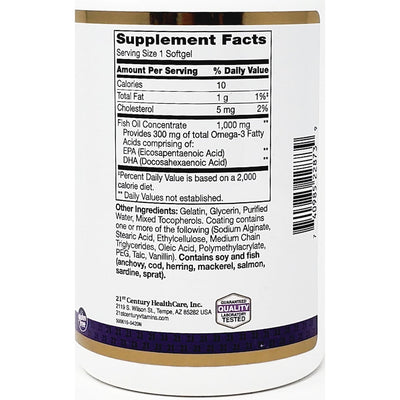 Fish Oil 1000 mg (Reflux Free) 180 Softgels by 21st Century