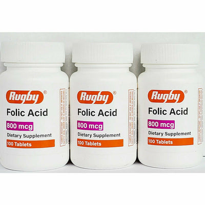 Folic Acid 800 mcg 100 Tablets by Rugby  (3 Pack)