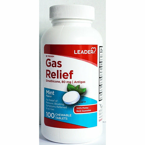 Gas Relief Simethicone 80 mg 100 Chewable Tablets by Leader