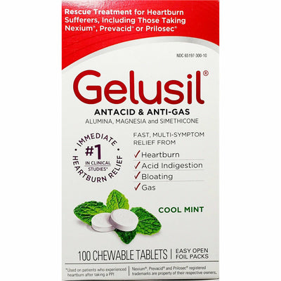 Gelusil Antacid / Anti-Gas (Cool Mint Flavor), 100 Chewable Tablets