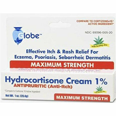 Hydrocortisone Cream 1% with Aloe by Globe (1 or 3 Pack)