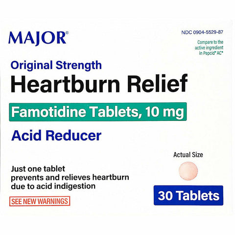 Heartburn Relief, Famotidine 10 mg 30 Tablets by Major