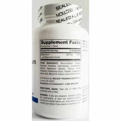Magnesium 500 mg 100 Tablets by Major