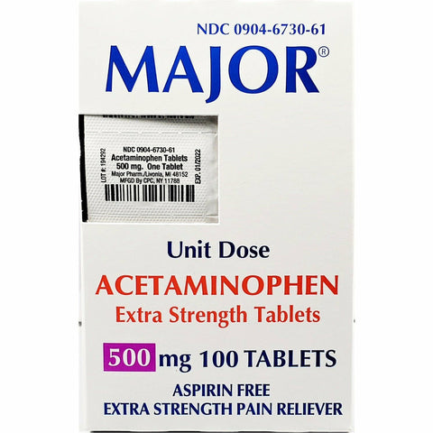 Acetaminophen, 500 mg Unit Dose 100 Tablets by Major