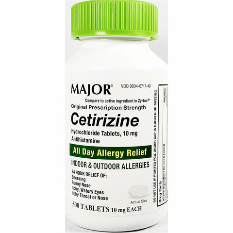 Major Cetirizine 10 mg, 500 Tablets