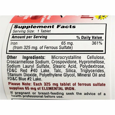 Major FeroSul (Ferrous Sulfate), 65 mg 100 Tablets