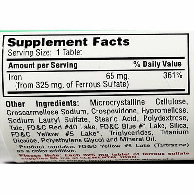 Major FeroSul (Ferrous Sulfate), 65 mg 100 Green Tablets