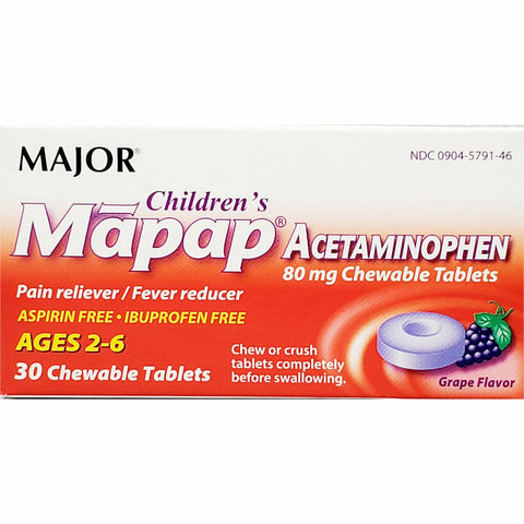 Major Children's Mapap Acetaminophen, 80 mg 30 Chew Tabs