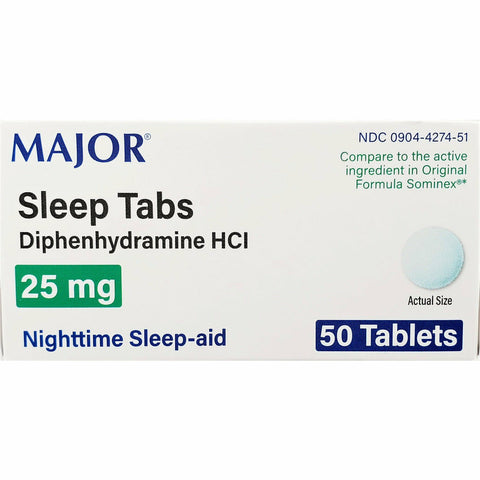 Major Sleep Tabs, 25 mg 50 Tablets 