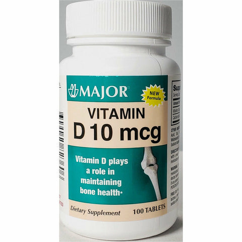 Vitamin D, 10 mcg (400 IU) 100 Tablets, by Major