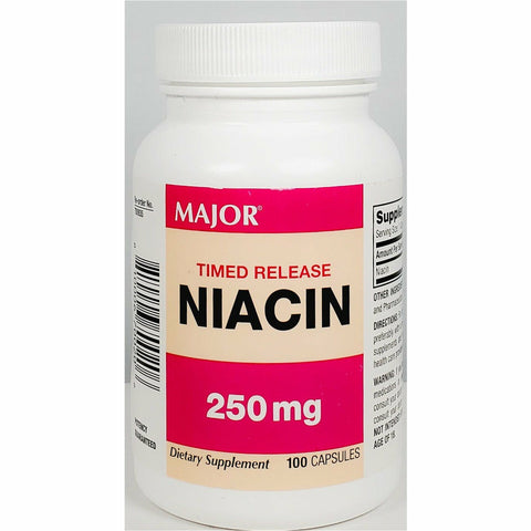 Niacin 250 mg 100 Capsules (Timed Release) by Major