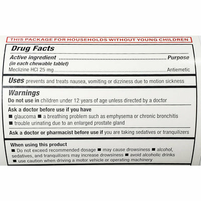 Meclizine 25 mg (Antiemetic), 1000 Chewable Tablets by Rugby