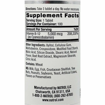 Natrol Vitamin B12 5000 mcg, 100 Fast Dissolve Tablets (Strawberry Flavor)