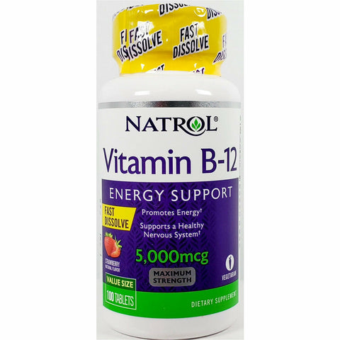 Natrol Vitamin B12 5000 mcg, 100 Fast Dissolve Tablets (Strawberry Flavor)