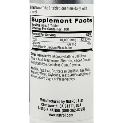 Natrol Biotin Beauty, 10000 mcg 100 Tablets