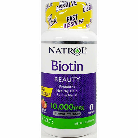 Natrol Biotin Beauty, 10000 mcg (Strawberry Flavor) 60 Fast Dissolve Tablets