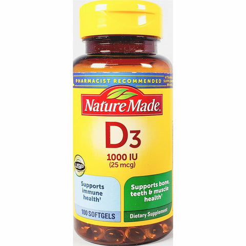 Nature Made Vitamin D3, 1000 IU (25 mcg) 100 Softgels (Immune Support)